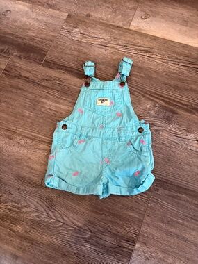 OshKosh B'gosh Turquoise Short Overalls with Pink Pineapple Print